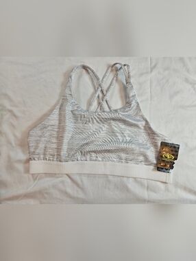 NWT Athletic Works Womens White & Gray Striped Crisscross Back Sport Bra Size XL